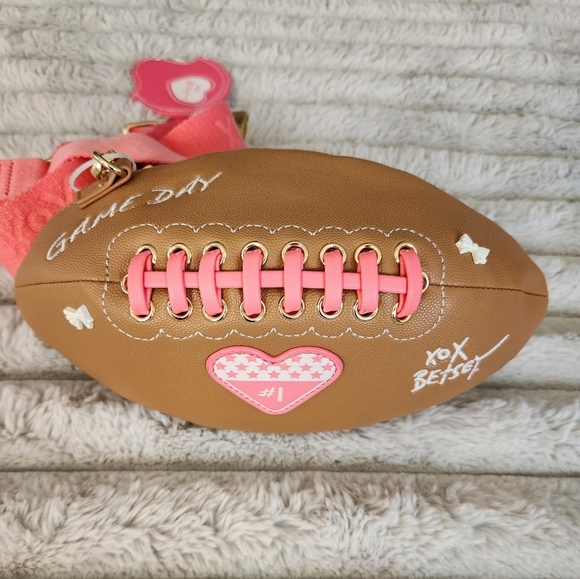 Betsey Johnson Brown and Pink Football Crossbody Bag NWT - Picture 8 of 15